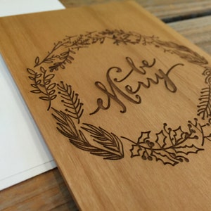 Grußkarte, Holzkarte, Echtholzkarte-Be Merry, Weihnachtskarte, Grußkarten, niedliche Karte, Winterkarten, Frohe Weihnachten, Be Merry Card