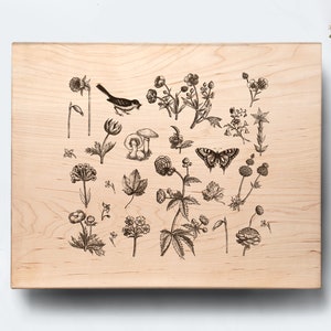 Vintage Plants Wood Cutting Booard Engraved, Floral Botanical Kitchen Decor, Housewarming Gift