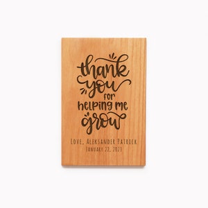 Merci de m’aider à grandir : Carte de bois personnalisée gravée pour le cadeau d’appréciation de l’enseignant