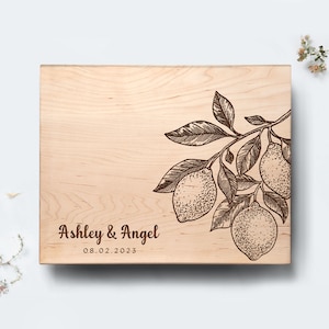 Gepersonaliseerde citroensnijplank voor huwelijkscadeau, citrusplant decoratieve gegraveerde kunst voor keuken