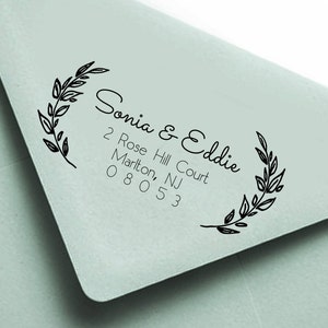 Personalisierter Stempel: 3&quot;x1&quot; Lorbeer Border Adressstempel, Personalisierter Adressstempel, Einweihungsstempel, Neues Zuhause, Holzstempel, Stempel