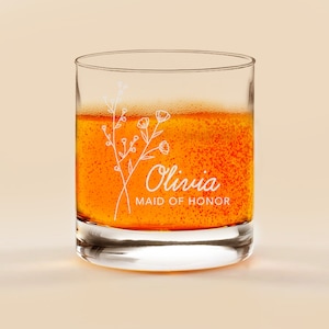 Engraved Bridesmaid Whiskey Glass, Maid Of Honor Gift, Rock Style Old Fashioned for Wedding