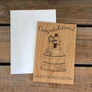 Cartão de casamento, cartão de madeira, cartão de parabéns de casamento - feito um para o outro, esquisitos, cartão de aniversário, cartão de parabéns, cartão engraçado e fofo