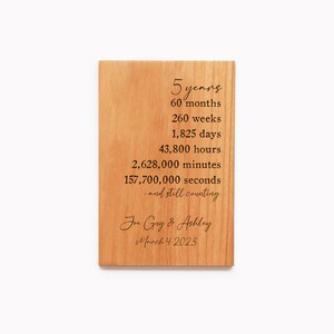 Personalized 5 Year Anniversary Gift Wood Card Engraved for Him \ Her