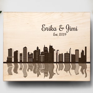 Personalized boston cityscape skyline Cutting Board Engraved Wood Wedding Gift Idea