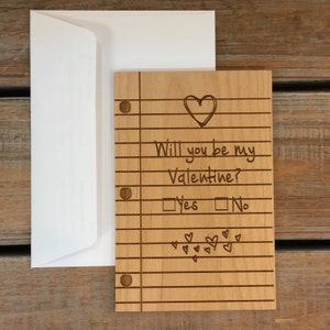 Be My Valentine's Day Wood Card Engraved. Personalized I Love You Card, Gift for Boyfriend or Girlfriend.