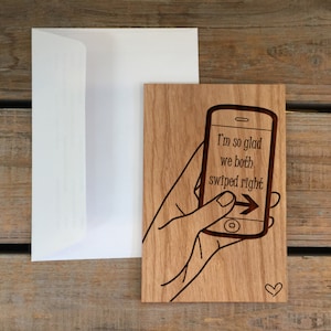 Ich Liebe Dich Karte, Holzkarte, Echtholz Karte-Tinder, Wisch nach rechts, Lustige Karte, Jubiläumskarte, Geburtstagskarte, Valentinstagskarte, handmade