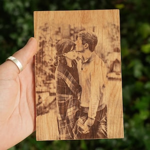 Cartão de foto de madeira gravado personalizado - presente de imagem personalizado para ele, ela, marido, esposa - aniversário, casamento, aniversário, lembrança de casais
