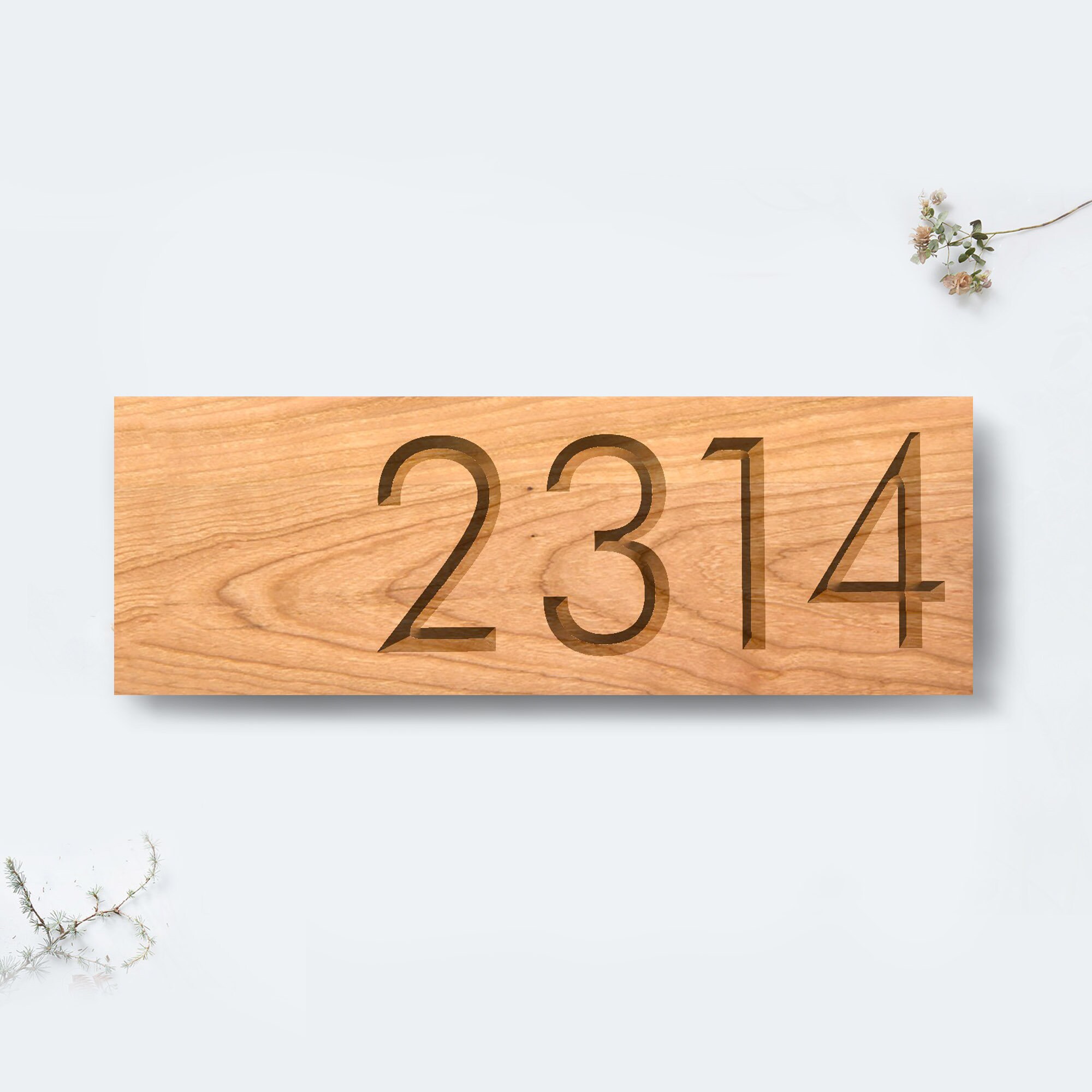 Carved Wood Address Plaque with Big House Numbers
