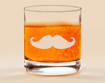 Engraved Mustache Whiskey Glass, Father's Day Drinking Gift  (9 oz.)