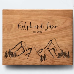 Personalized Cutting Board Custom Engraved with Mountain and Trees, Unique Gift Idea for Outdoor Mountaineering Enthusiasts