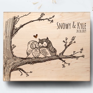Personalized Owl Cutting Board Engraved Wood Gift for Couple