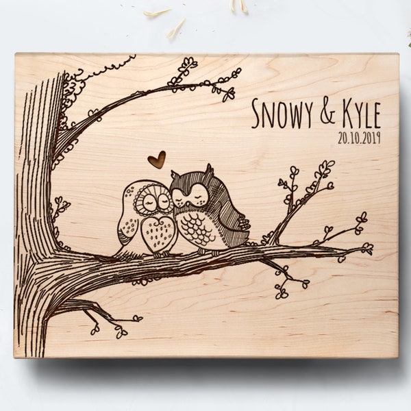 Personalized Owl Cutting Board Engraved Wood Gift for Couple