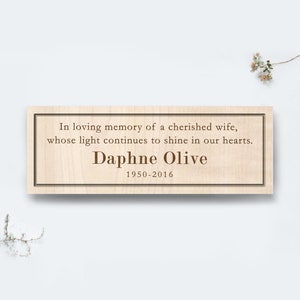 Gepersonaliseerd in liefdevolle herinnering Memorial Keepsake houten plaquette gegraveerd