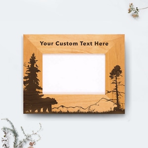 Custom Bear Picture Frame Engraved: Mountain, Trees, Birds, Nature Themed Art