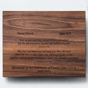 Personalized Pastor Retirement Wooden Plaque Engraved Appreciation Gift (14x11)