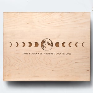 Personalized Moon Phase Cutting Board Engraved Wood Wedding Gift Art