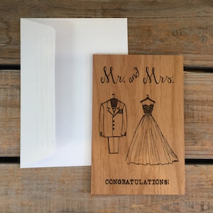 Tarjeta de boda, tarjeta de madera, tarjeta de felicitación de la boda- Felicidades Señor y Sra., Tarjeta de aniversario, Tarjeta de felicitación, Tarjeta linda divertida