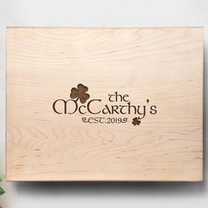 Personalized Cutting Board with Shamrock, Cutting Board Personalized, Irish Wedding Gift for Couple, Engagement Gift for Couple