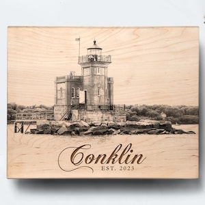 Engraved Huntington Harbor Lighthouse Personalized Wood Cutting Board