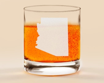 Custom Etched USA State Map Rocks Whiskey Old Fashioned Glass