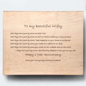 Carta grabada personalizada, regalo de aniversario de bodas de 1 año para su esposa en tablero de madera.