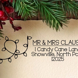Christmas Stamp: String Lights Stamp, 3&quot;x1&quot; Santa Claus Stamp, Holiday Stamp, Gift Stamp, Address Label, Holiday Label, Christmas Stamps
