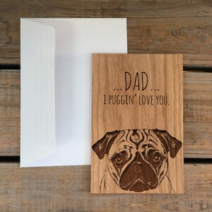 Carte de fête des pères, fête des pères drôle carte, I Love Puggine vous, Jacques cartes, carte drôle, carte de voeux, carte en bois, bois carte, carte de bois véritable
