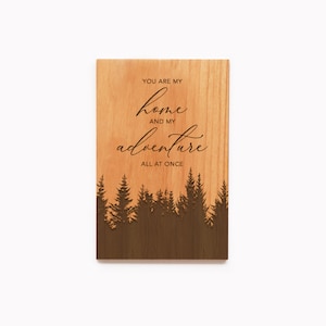 Personalized 5th Wedding Anniversary Gift Wood Card Engraved - You Are My Home and Adventure All at Once Forest Design