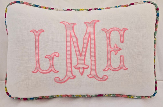 Monogrammed Pillow Romanesque with Liberty Fabrics piping