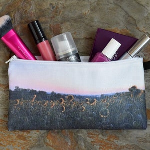 Accessory Pouch, Sunflower Pouch, Gift for Her, Small Floral Makeup Bag, Travel Wallet
