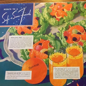 Gorgeous 1930&#39;s Ad, Orange Slices &quot;Fresh From California&quot; Magazine 1937 SUNKIST, Retro Recipes & Coupon, Orange Kitchen Cafe Decor to Frame
