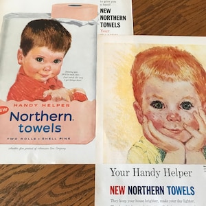 Northern Towels, Paper Towel Ads, Cute Kids 1961 Life Magazine, The Sweetest Advertising Campaign of 1960&#39;s, 2 Original Ads