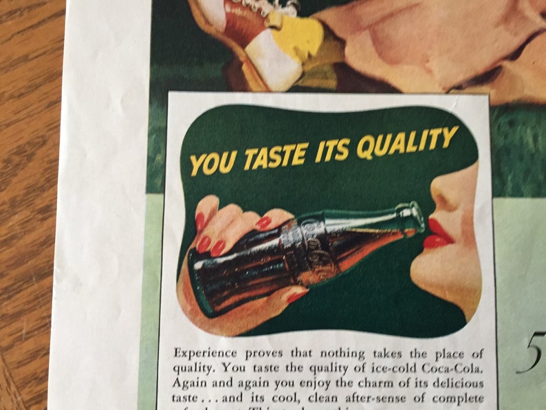 Zero Waste Gift: 1940s Coca Cola original Ad Not a Copy image 1