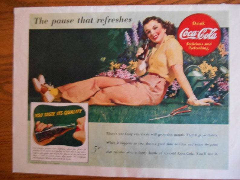 Zero Waste Gift: 1940s Coca Cola original Ad Not a Copy image 3