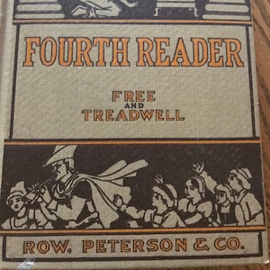 Old Text Book, Elementary Reader, Gorgeous Bee and Flower End papers, Great 1918 Book Display, Pandora Box on Cover, Piper of Hamlin