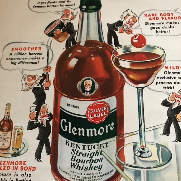 Home Drinks Bar Gift: 4 Vintage Ads Liquor, Cocktails at Home Gin, Vermouth, Brandy, Whiskey, At Home Cocktail Bar, Mid Century Drinks