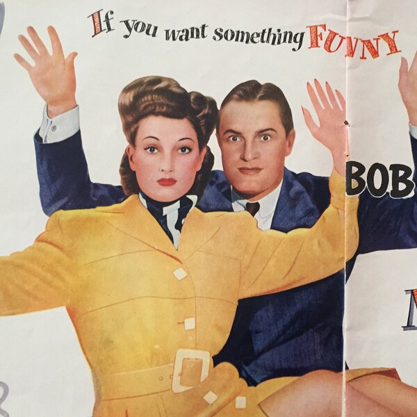 Hands Up!  "They Got Me Covered" Surrender to Bob Hope & Dorothy Lamour 40's Movie Ad, Retro Yellow Woman's Suit, Classic Bob Hope Movie