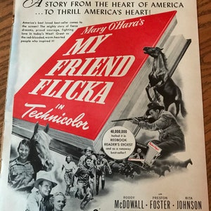 My Friend Flicka Movie Ad , 1943, From Life Magazine, Frame for Horse Lover, Flicka Reader, Great Horse Theme Easy Decor, Black & Red Decor