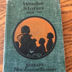 Shabby Old School Book, British Classroom 1948, &quot;Wonder-Stories&quot;, A Mad Tea Party, Butterfly&#39;s Ball, Gorgeous Old Illustrations Decor