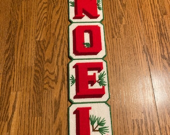 Retro 1970's Christmas, NOEL Handmade Needlepoint Wall Decor, Beautiful Pop o' Color for Your Holiday Festivities, Simple Christmas Homemade