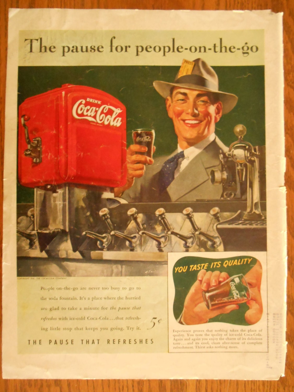 Classic Old Ads: 1940s Coca Cola Ad to Frame, Vintage Men's