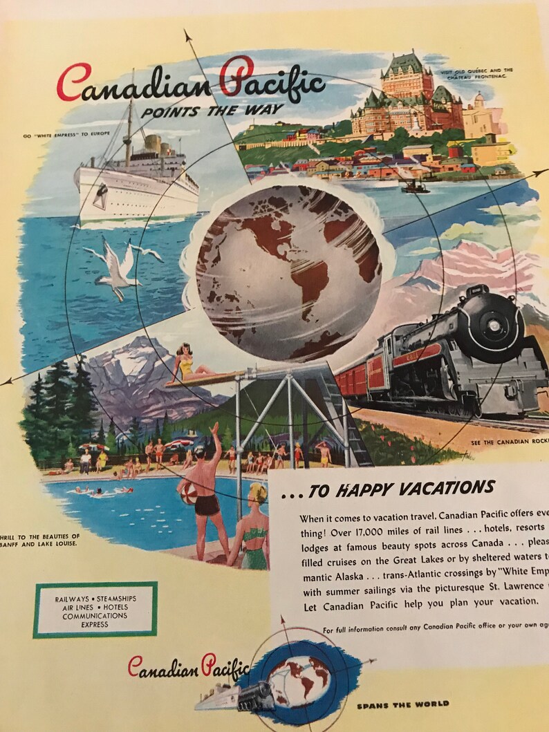 1940/'s Vintage Canadian Travel Ads to Frame from Life Magazines Canadian Pacific Set of 4 Canadian Railway Ads Frame Classic Travel Ads