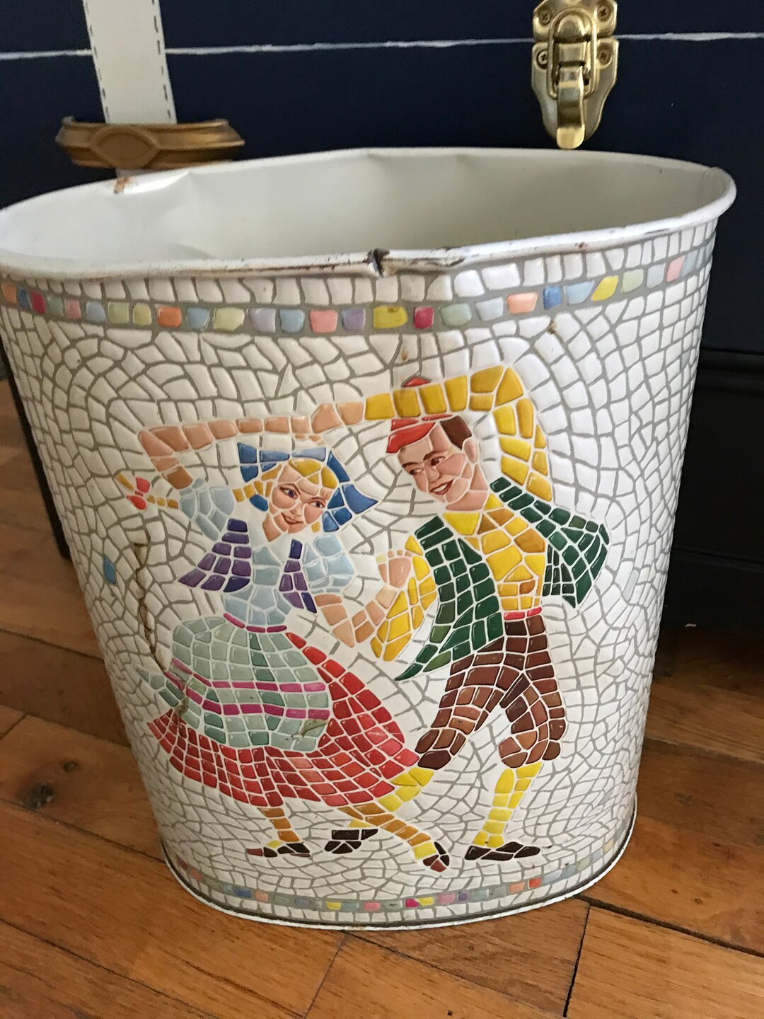 Weibro Corp Vintage Metal Trash Can With Raised Mosaic Pattern Etsy