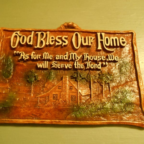 Ships Free!  1930's Ceramic Wall Plaque, Home Blessings, Retro House Warming, Christian Decor, Vintage Christian Wedding Gift, God Bless