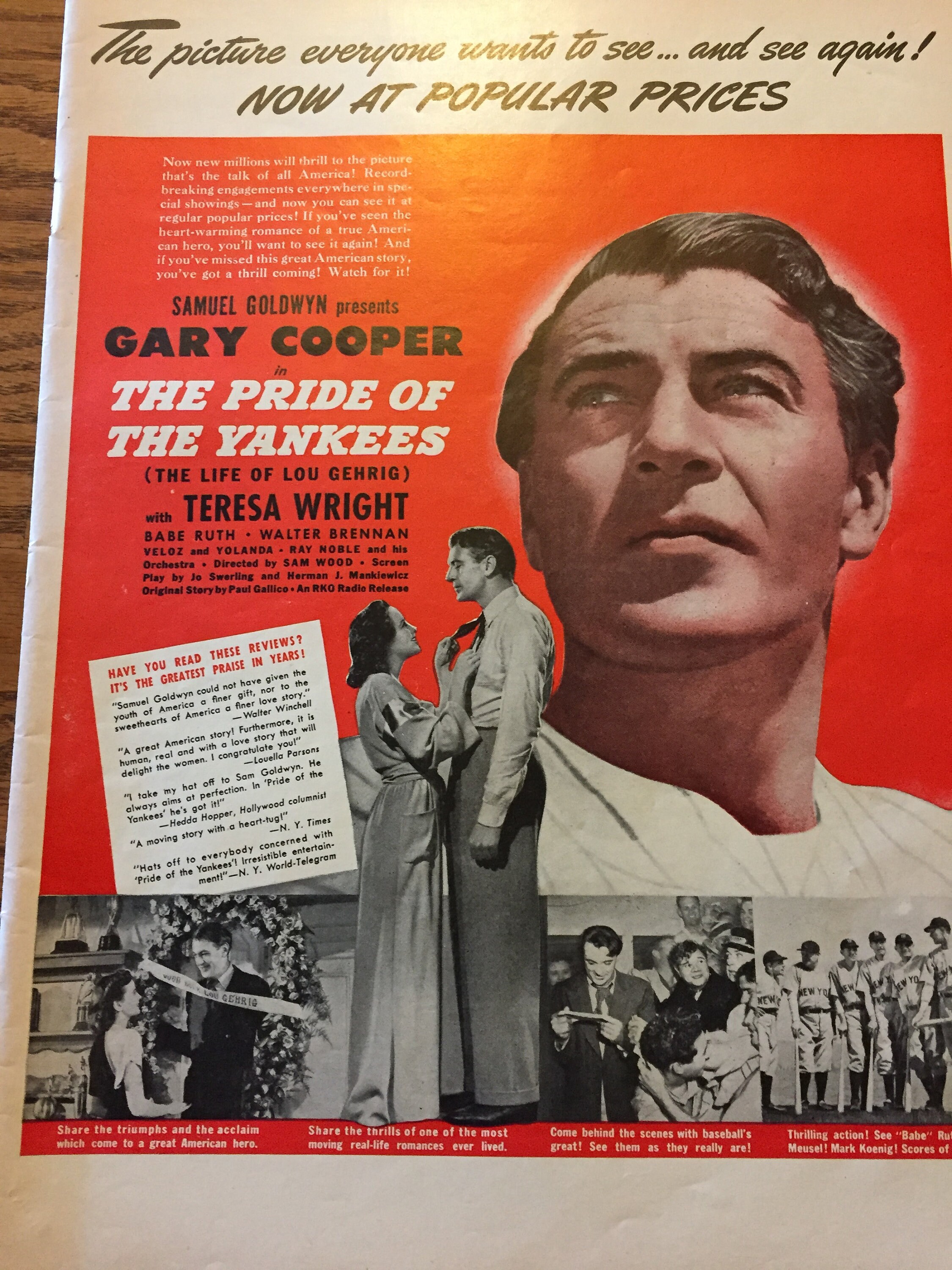 The Life Of Lou Gehrig The Pride Of The Yankees Movie Ad Etsy