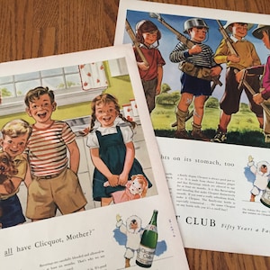 Set 1940&#39;s Children in Ads, 2 Gorgeous Ads with Perky Children, Old Fashioned Children, Baby Boomers, 1940&#39;s School Children to Frame, 7-42