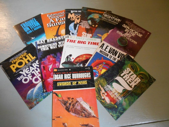 old science fiction books up cycled out of this world event postcards real book cards cheap science fiction wedding zero waste gift idea event postcards