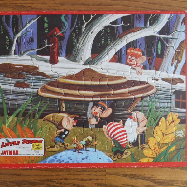 Free Shipping!  Gnomes in Fairyland JAYMAR Tray Puzzle, 1952, Gift Fairy Gardener, Perfect Retro Decorating Piece, Elves, Pixies, WEIRD Gift