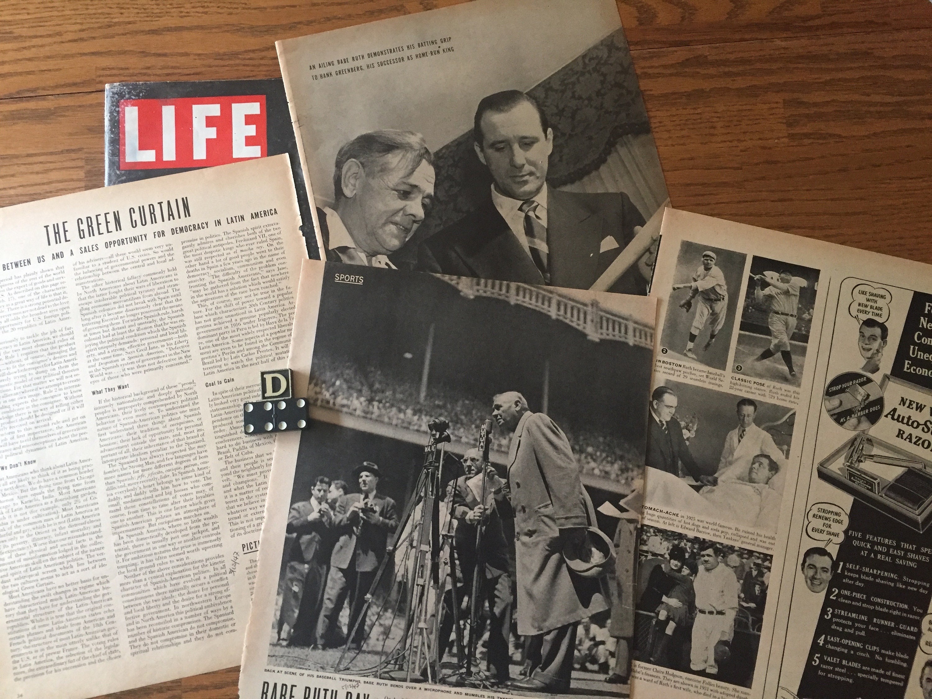 Babe Ruth and his last days, 2 articles from 1940s LIFE Magazine issues  re., Babe Ruth Day at Yankee Stadium, The House that Ruth Built D-8